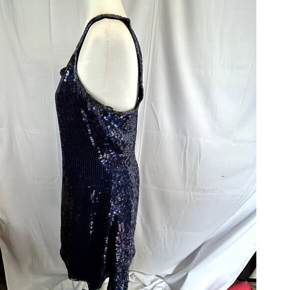 Expressions size 10 sequin Blue Dress women silk Night Out sleeveless top - Picture 4 of 10